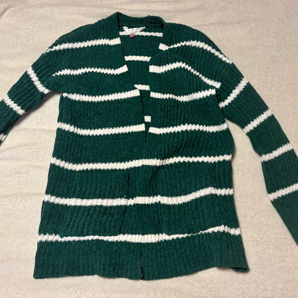 No Boundaries Green and White Striped Cardigan